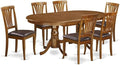 East West Furniture PLAV7-SBR-LC 7 Piece Dining Set Consist of an Oval Dining Table with Butterfly Leaf and 6 Faux Leather Kitchen Room Chairs, 42x78 Inch, Saddle Brown