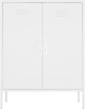 Manhattan Comfort Naomi Modern Metal Accent Cabinet, Minimalist Storage Cabinet with Doors & Adjustable Shelves, Vented Doors, Sturdy Steel Build, Versatile & Multi-Purpose Home Furniture, White