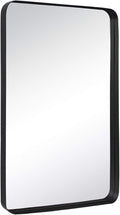TEHOME 24x36 Matt Black Metal Framed Bathroom Mirror for Wall in Stainless Steel Matte Black Rounded Rectangular Bathroom Vanity Mirrors Wall Mounted