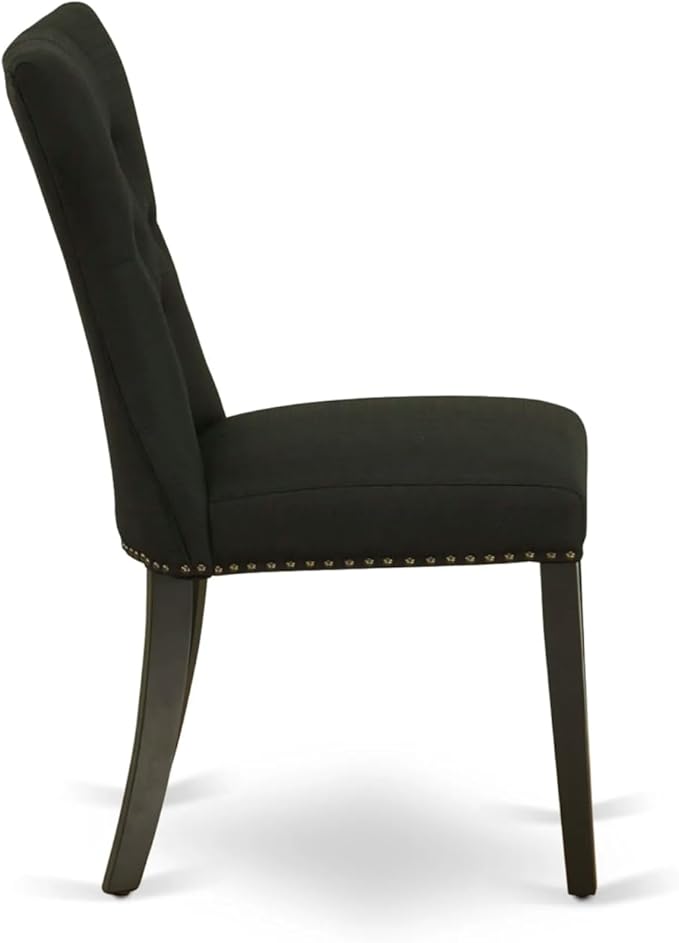East West Furniture ANGA5-ABK-24 5 Piece Dining Table Set for 4 Includes a Round Kitchen Table with Pedestal and 4 Black Linen Fabric Parsons Dining Chairs, 36x36 Inch, Wirebrushed Black