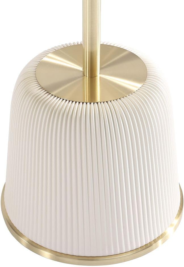 Manhattan Comfort Anderson Modern 15.75" Round End Tables 1.0 - Elegant Leatherette Upholstered Base with Pleated Design & Gold Steel Tabletop, Fully Assembled Accent Furniture, Set of 2, Cream