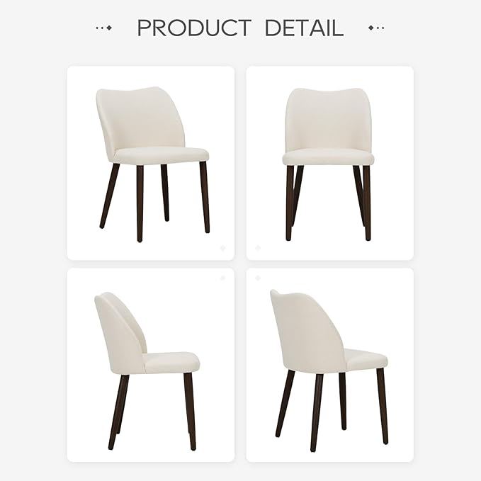 COLAMY Upholstered Dining Chairs Set of 6, Modern Fabric Dining Room Kitchen Side Chair with Padded Seat and Wood Legs for Restaurant/Cafe, Beige