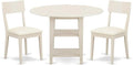 East West Furniture SUAD3-LWH-LC 3 Piece Dining Set Contains a Round Dining Room Table with Dropleaf & Shelves and 2 Faux Leather Upholstered Chairs, 42x42 Inch, Linen White