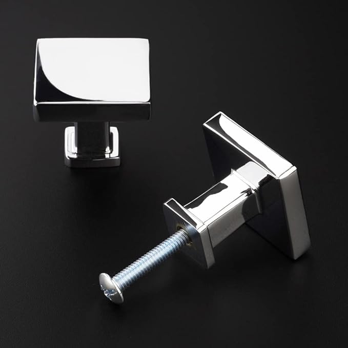 KOOFIZO 30 Pack Polished Chrome Cabinet Knobs Chrome Drawer Knobs K08 Square Single Hole Cabinet Pulls for Cabinets Drawer Dresser Cupboard Bedroom Closet Bathroom Vanity