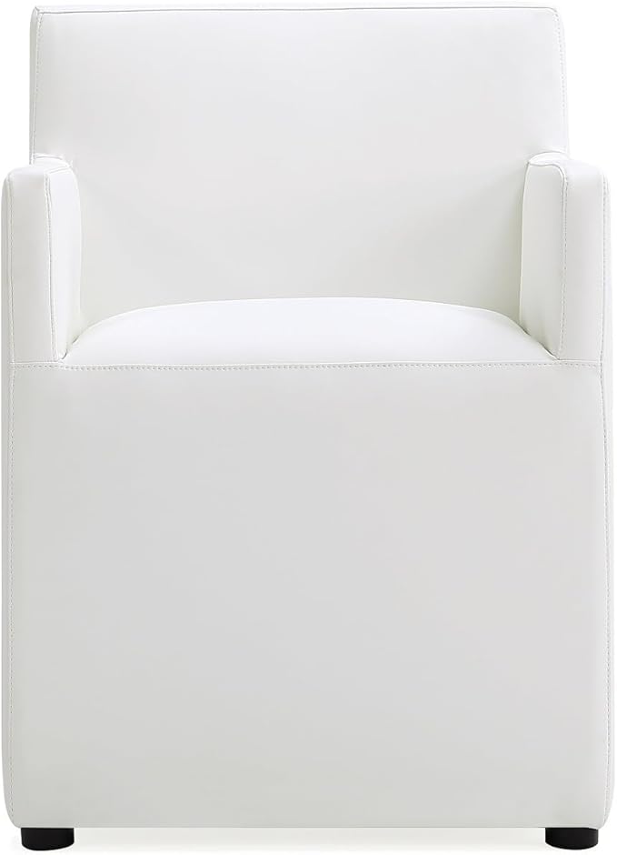 Manhattan Comfort Anna Square Modern Dining Chair with Arms, Head-to-Toe Faux Leather Upholstered Accent Armchair with Plastic Foot Padding, Set of 2, Cream