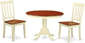East West Furniture HLAN3-BMK-W 3 Piece Kitchen Table & Chairs Set Contains a Round Dining Room Table with Pedestal and 2 Dining Chairs, 42x42 Inch, Buttermilk & Cherry