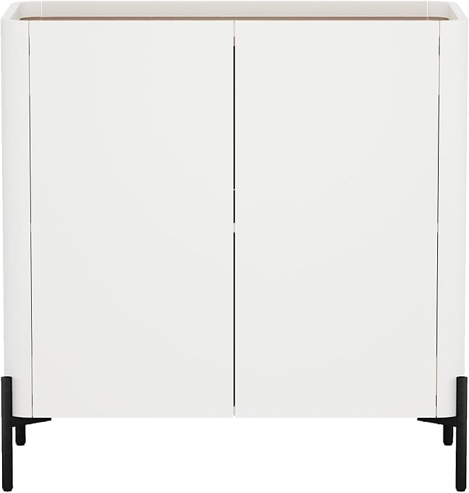 Manhattan Comfort Abbey Accent Cabinet with Doors, Tray Top Design and Adjustable Shelves, Sleek Modern Storage Furniture for Dining Area, Living Room, Bedroom, Entryway, Maple and Off White