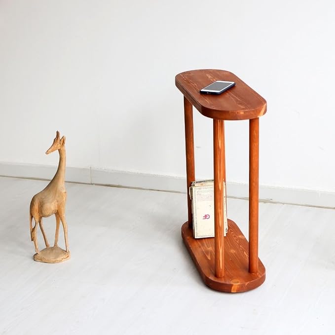Oval Solid Wood Narrow Side Table, Slim End Table, Small Coffee Table (Chestnut, Large)