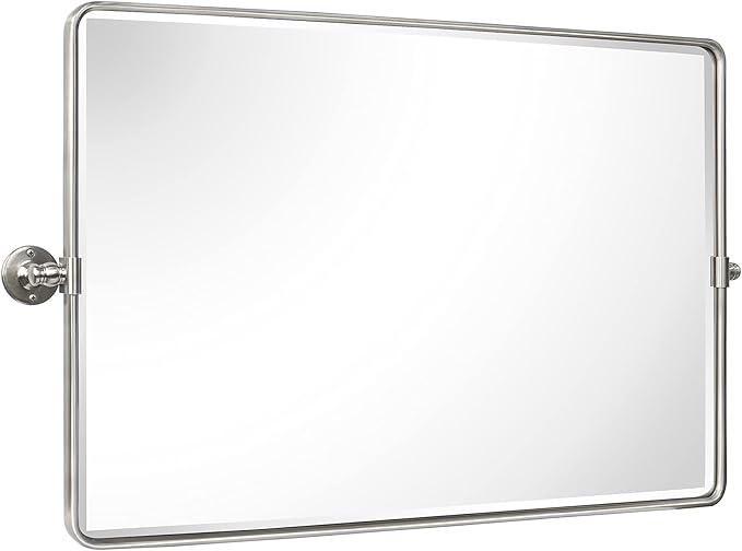 TEHOME 24 x 38'' Horizontal Farmhouse Brush Nickel Metal Framed Pivot Rectangle Bathroom Mirror Tilting Beveled Vanity Mirrors for Wall
