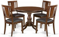 East West Furniture HBDU5-MAH-C 5 Piece Modern Dining Table Set Includes a Round Wooden Table with Pedestal and 4 Linen Fabric Dining Room Chairs, 42x42 Inch, Mahogany