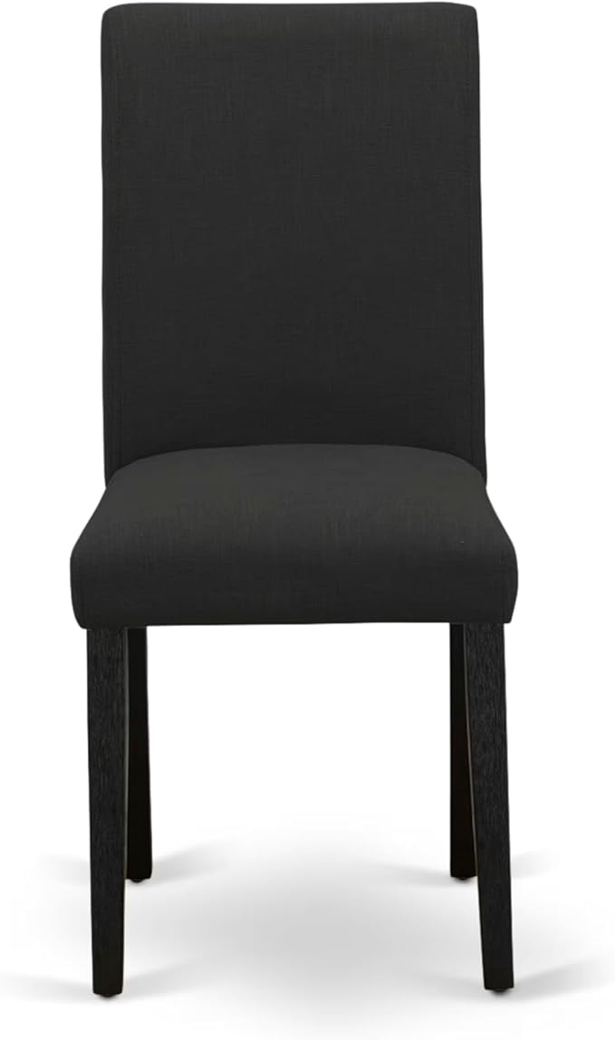 East West Furniture V697AB624-9 9 Piece Dining Room Table Set Includes a Rectangle Kitchen Table with V-Legs and 8 Black Color Linen Fabric Parson Dining Chairs, 40x72 Inch, Multi-Color