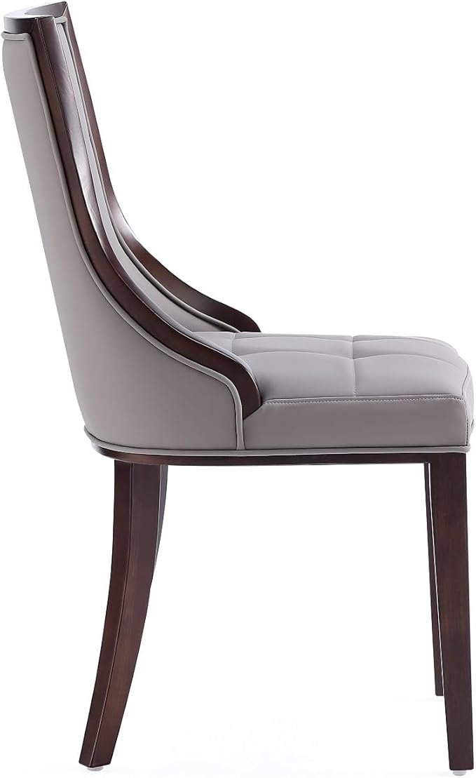 Manhattan Comfort Fifth Avenue Faux Leather Dining Chairs, Parsons Accent Furniture with Padded Wingback Seat, Fine Rectangular Stitching and Solid Beech Wood Frame, Set of 2, Grey