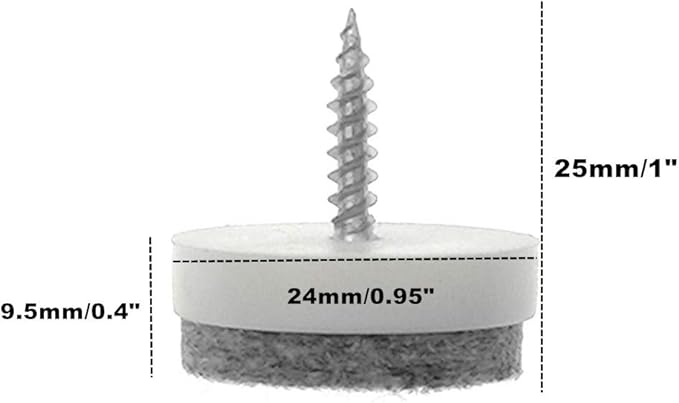 ALIMITOPIA 40pcs Screw-on Furniture Felt Pad Chair Glide Slider Hardwood Floor Protector for Wooden Leg Feet of Chair Table Furniture(Φ24mm or 0.95";White)