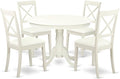 East West Furniture HLBO5-LWH-LC 5 Piece Dining Set Includes a Round Dining Room Table with Pedestal and 4 Faux Leather Upholstered Chairs, 42x42 Inch, Linen White