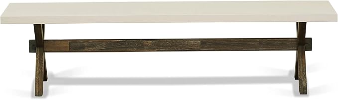 East West Furniture X727MZN32-6 6 Piece Kitchen Table Set Contains a Rectangle Dining Table with X-Legs and 4 Light Beige Linen Fabric Parson Chairs with a Bench, 40x72 Inch, Multi-Color