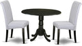 East West Furniture DLBA3-BLK-05 3 Piece Kitchen Table & Chairs Set Contains a Round Dining Room Table with Dropleaf and 2 Grey Linen Fabric Parsons Dining Chairs, 42x42 Inch, Black