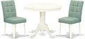 East West Furniture ANAS3-LWH-43 3 Piece Dining Table Set consists A Dinner Table and 2 Willow Green Polyester Fabric Parson Kitchen Chairs with Stylish Back- Linen White Finish