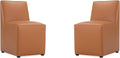 Manhattan Comfort Anna Square Modern Dining Chair with Head to Toe Faux Leather Upholstery and Plastic Foot Padding, Luxury Accent Furniture, Set of 2, Saddle