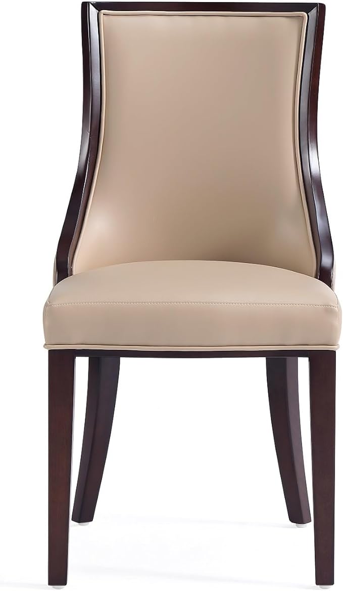 Manhattan Comfort Grand Avenue Faux Leather Dining Chairs, Parsons Accent Furniture with Padded Wingback Seat and Solid Beech Wood Frame, Set of 2, Tan
