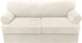 H.VERSAILTEX Sofa Cover 3 Piece T Cushion Sofa Slipcovers Thick Velvet Couch Cover Furniture Protector Stretch Sofa Covers for 2 Cushion Couch with 2 Individual T Cushion Covers Washable, Ivory