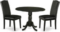 East West Furniture DLEN3-BLK-69 3 Piece Dining Room Furniture Set Contains a Round Dining Table with Dropleaf and 2 Black Faux Leather Upholstered Chairs, 42x42 Inch, Black
