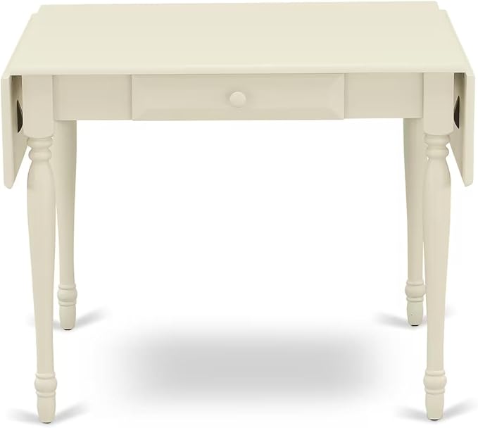 East West Furniture MZNO3-LWH-W 3 Piece Kitchen Table Set for Small Spaces Contains a Rectangle Dining Room Table with Dropleaf and 2 Solid Wood Seat Chairs, 36x54 Inch, Linen White