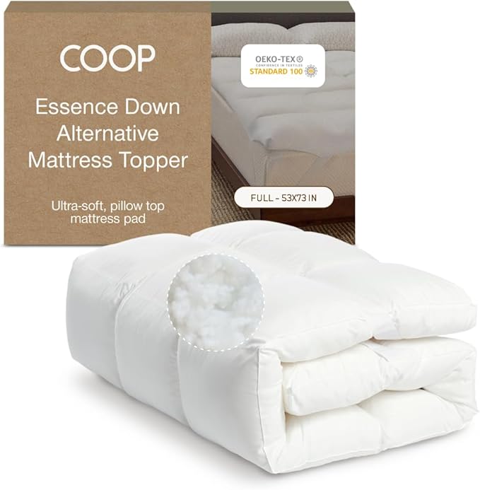 Coop Home Goods Essence Down Alternative Mattress Topper Full, Plush 2-Inch Gusset and Baffle Box Design for Even Support and Comfort, Premium Bed Topper for Pressure Relief, Oeko-TEX Certified