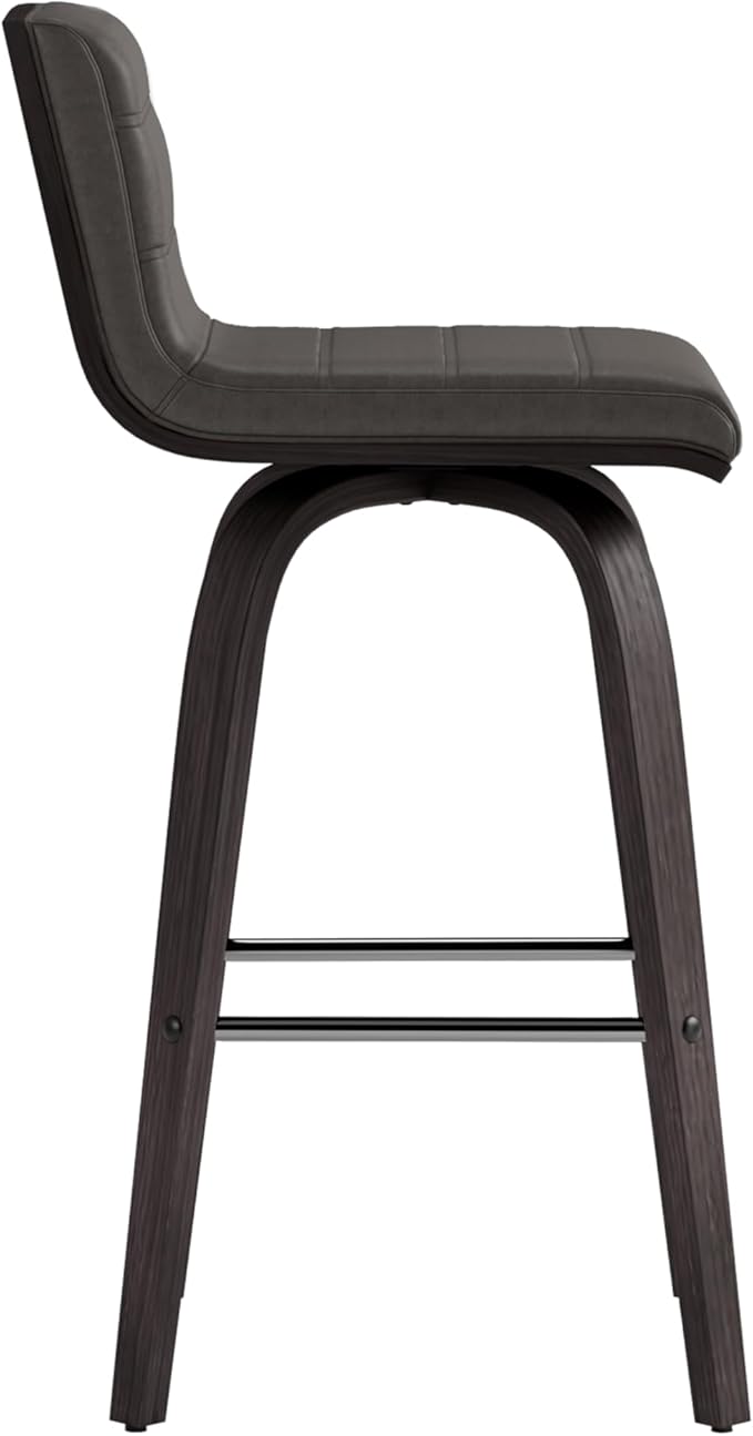 Armen Living Vienna 26" Swivel Counter Stool in Black Wood Finish with Gray Faux Leather - Set of 3