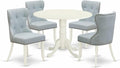 East West Furniture DLSI5-WHI-15 5 Piece Kitchen Table & Chairs Set Includes a Round Dining Room Table with Dropleaf and 4 Baby Blue Linen Fabric Parsons Chairs, 42x42 Inch, Linen White