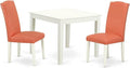 East West Furniture OXEN3-LWH-78 3 Piece Dinette Set for Small Spaces Contains a Square Dining Table and 2 Pink Flamingo Faux Leather Parson Dining Room Chairs, 36x36 Inch, Linen White