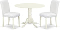 East West Furniture DLAB3-LWH-64 3 Piece Dinette Set for Small Spaces Contains a Round Dining Table with Dropleaf and 2 White Faux Leather Parson Dining Chairs, 42x42 Inch, Linen White