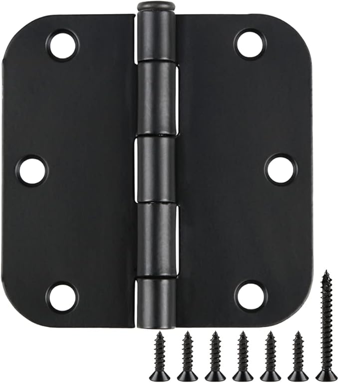 48 Pack Rounded Matte Black Door Hinges 3.5 Inch 5/8" Radius for Interior 3 1/2" Flat Iron Bifold Residential Standard Bedroom Indoor for Doors 3 ½"Hardware House Home Decor Essentials Accessories