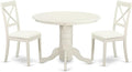East West Furniture SHBO3-WHI-LC 3 Piece Dinette Set for Small Spaces Contains a Round Kitchen Table with Pedestal and 2 Faux Leather Upholstered Dining Chairs, 42x42 Inch, Linen White