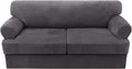 H.VERSAILTEX Sofa Cover 3 Piece T Cushion Sofa Slipcovers Thick Velvet Couch Cover Furniture Protector Stretch T Cushion Sofa Covers for 2 Cushion Couch with 2 T Cushion Covers Washable, Grey