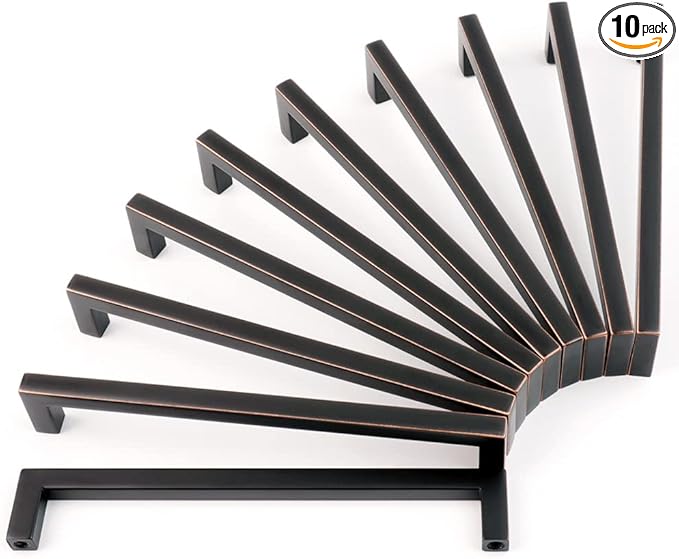 KOOFIZO Solid Square Bar Cabinet Handle - Oil Rubbed Bronze Furniture Pull, 6.3 Inch/160mm Screwhole Distance, 10-Pack for Kitchen Cupboard Door, Bedroom Dresser Drawer, Bathroom Wardrobe Hardware