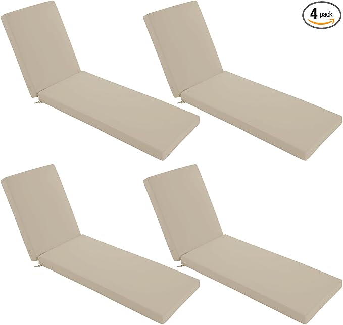 Chaise Lounge Cushions Outdoor Set of 4 - Waterproof and Fade Resistant Sun Lounger Replacement Cushion - Patio Lounger Pads with Removable Cover for Pool, Deck, Lawn, 80 x 26 x 3 Inch, Cream