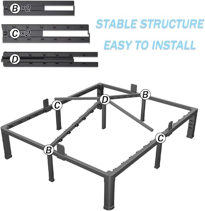 14 Inch California King Bed Frame with Rounded Corner and Headboard Hole Mattress Retainers 3500 LBS Metal Heavy Duty Steel Slats Support No Box Spring Needed Platform Noise Free Easy Assembly
