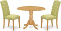 East West Furniture DLCE3-OAK-07 3 Piece Dining Set Contains a Round Dining Room Table with Dropleaf and 2 Limelight Linen Fabric Upholstered Parson Chairs, 42x42 Inch, Oak