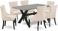 East West Furniture X696FR102-7 7 Piece Modern Dining Table Set Consist of a Rectangle Wooden Table with X-Legs and 6 Light Beige Linen Fabric Upholstered Chairs, 36x60 Inch, Multi-Color