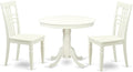 East West Furniture ANLG3-LWH-W 3 Piece Dining Table Set for Small Spaces Contains a Round Kitchen Table with Pedestal and 2 Dining Chairs, 36x36 Inch, Linen White