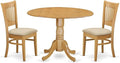 East West Furniture DLVA3-OAK-C 3 Piece Dining Set Contains a Round Dining Room Table with Dropleaf and 2 Linen Fabric Upholstered Chairs, 42x42 Inch, Oak