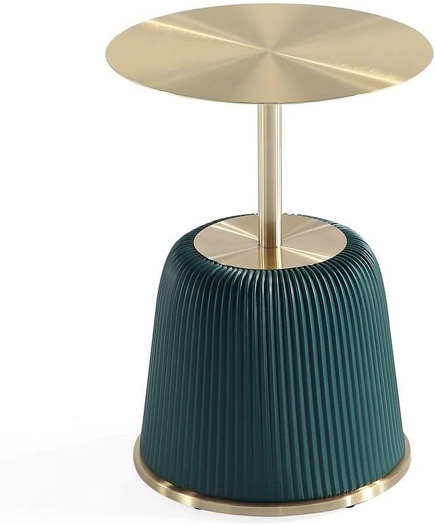 Manhattan Comfort Anderson Modern 15.75" Round End Tables 1.0 - Elegant Leatherette Upholstered Base with Pleated Design & Gold Steel Tabletop, Fully Assembled Accent Furniture, Set of 1, Green
