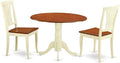 East West Furniture DLAV3-BMK-W 3 Piece Dining Table Set for Small Spaces Contains a Round Dining Room Table with Dropleaf and 2 Wooden Seat Chairs, 42x42 Inch, Buttermilk & Cherry