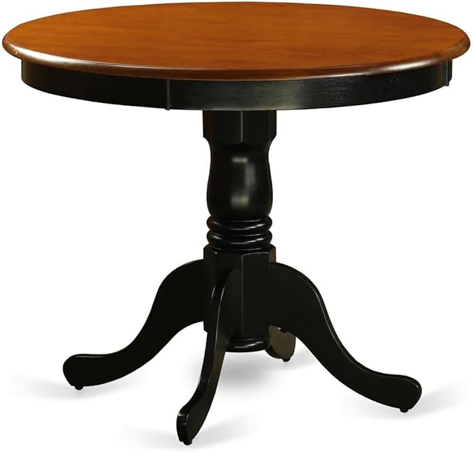 East West Furniture ANAV5-BLK-W 5 Piece Kitchen Table Set for 4 Includes a Round Dining Room Table with Pedestal and 4 Dining Chairs, 36x36 Inch, Black & Cherry