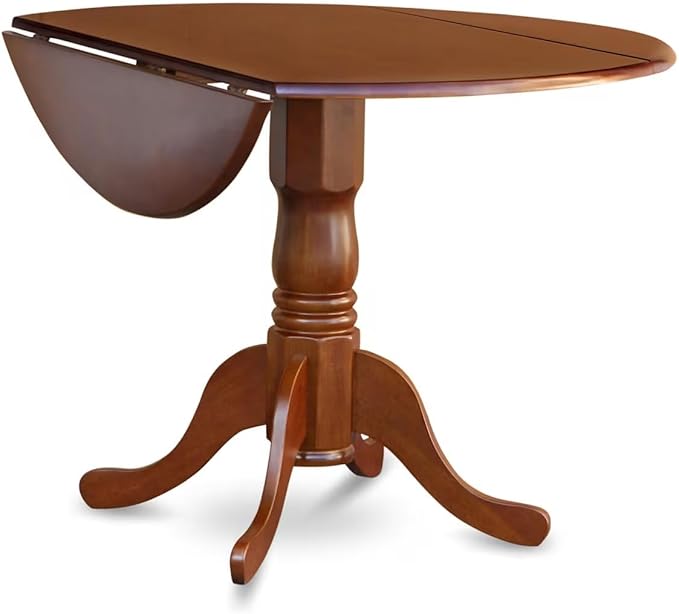 East West Furniture DLPO5-SBR-W 5 Piece Kitchen Table & Chairs Set Includes a Round Dining Table with Dropleaf and 4 Dining Room Chairs, 42x42 Inch, Saddle Brown