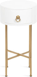 Kate and Laurel Decklyn Decorative Glam Round Side Table, 14 x 14 x 24, White and Gold, Modern Circle Living Room Table with Pull Drawer for Useful Storage