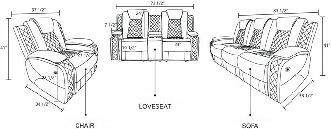 Electric Power Recliner Loveseat Set Living Room Furniture, Comfy Home Theater Breathing Leather Seating with USB 2.0 Charging Ports, LED Light Strips, Mid Console and Cupholders (Red)