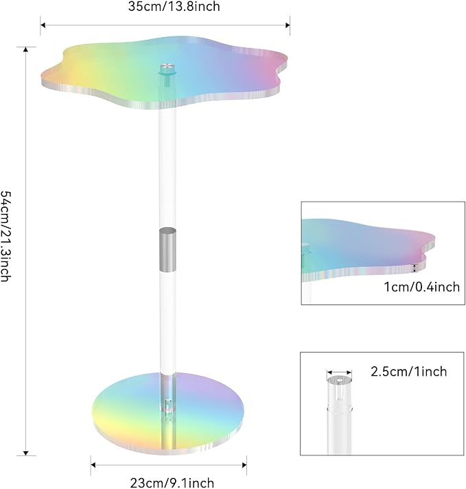 Rainbow Clear Side Table Small Acrylic End Tables 13.8 * 11.6 H: 21.3 Inch Modern Flower-Like Shape Drink Table for Small Spaces Sturdy Easy Assembly for Living Room Balcony Garden Office (2 Pack)