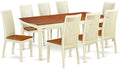 East West Furniture DOIP9-BMK-W 9 Piece Modern Dining Table Set Includes a Rectangle Wooden Table with Butterfly Leaf and 8 Kitchen Dining Chairs, 42x78 Inch, Buttermilk & Cherry