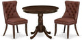 East West Furniture ANDA3-AWA-26 3 Piece Dining Set Includes a Round Kitchen Table with Pedestal and 2 Polyester Fabric Upholstered Parson Chairs, 36x36 Inch, Antique Walnut